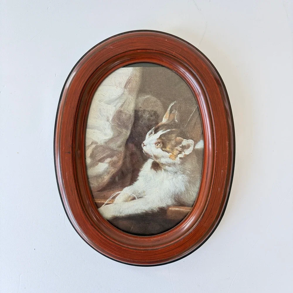 Vintage Oval Faux Wood Grain Picture Frame Brown Mahogany Tone 8x6 Wall Decor